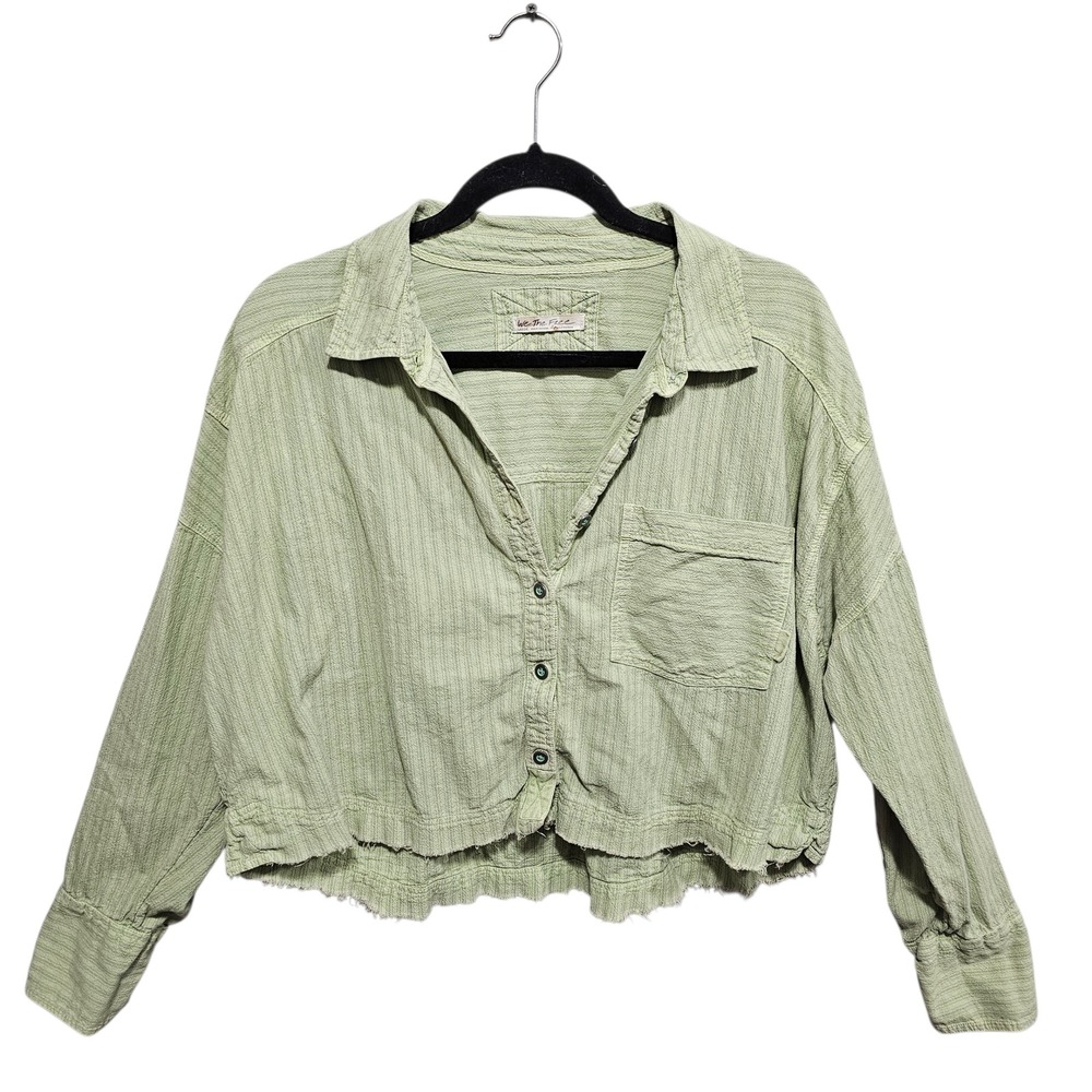 We the Free‎ Oversized Button Down Cropped Shirt  Loose Fitting Raw Hem Size L